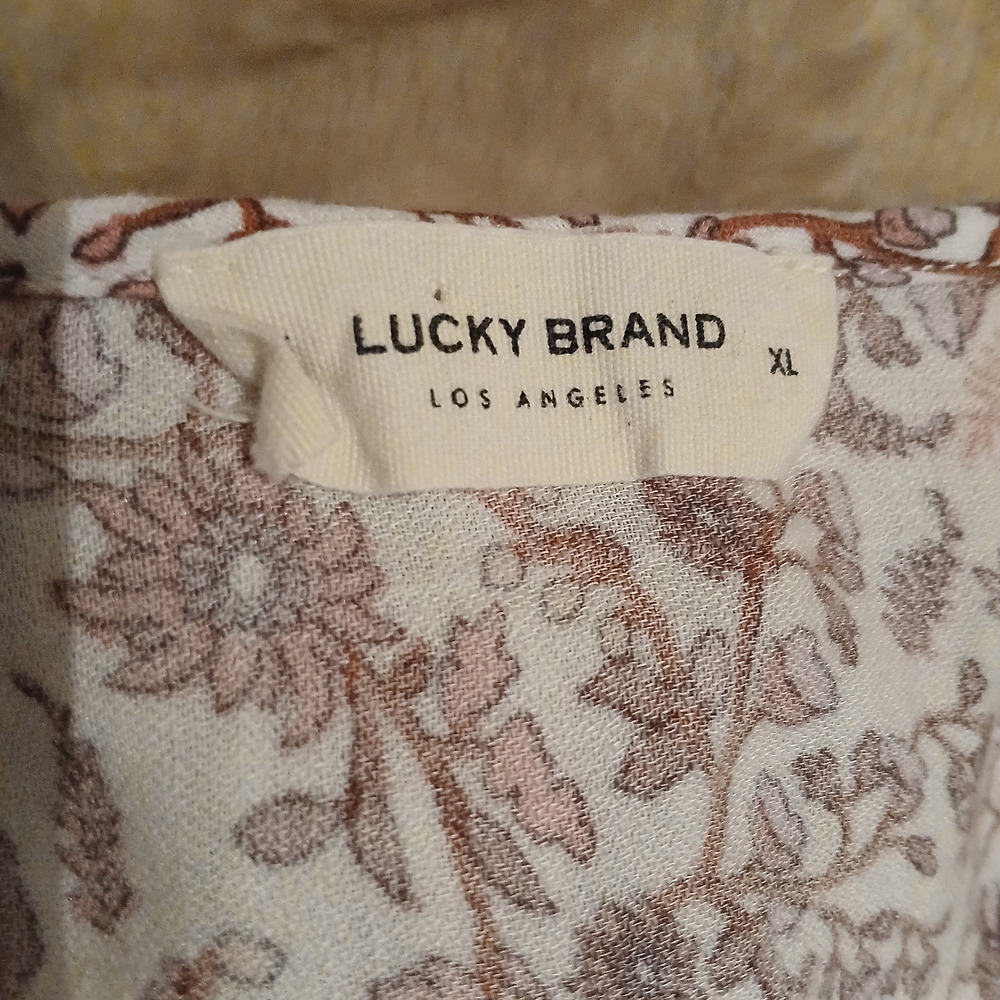 Lucky Brand Pink and Cream Floral Blouse